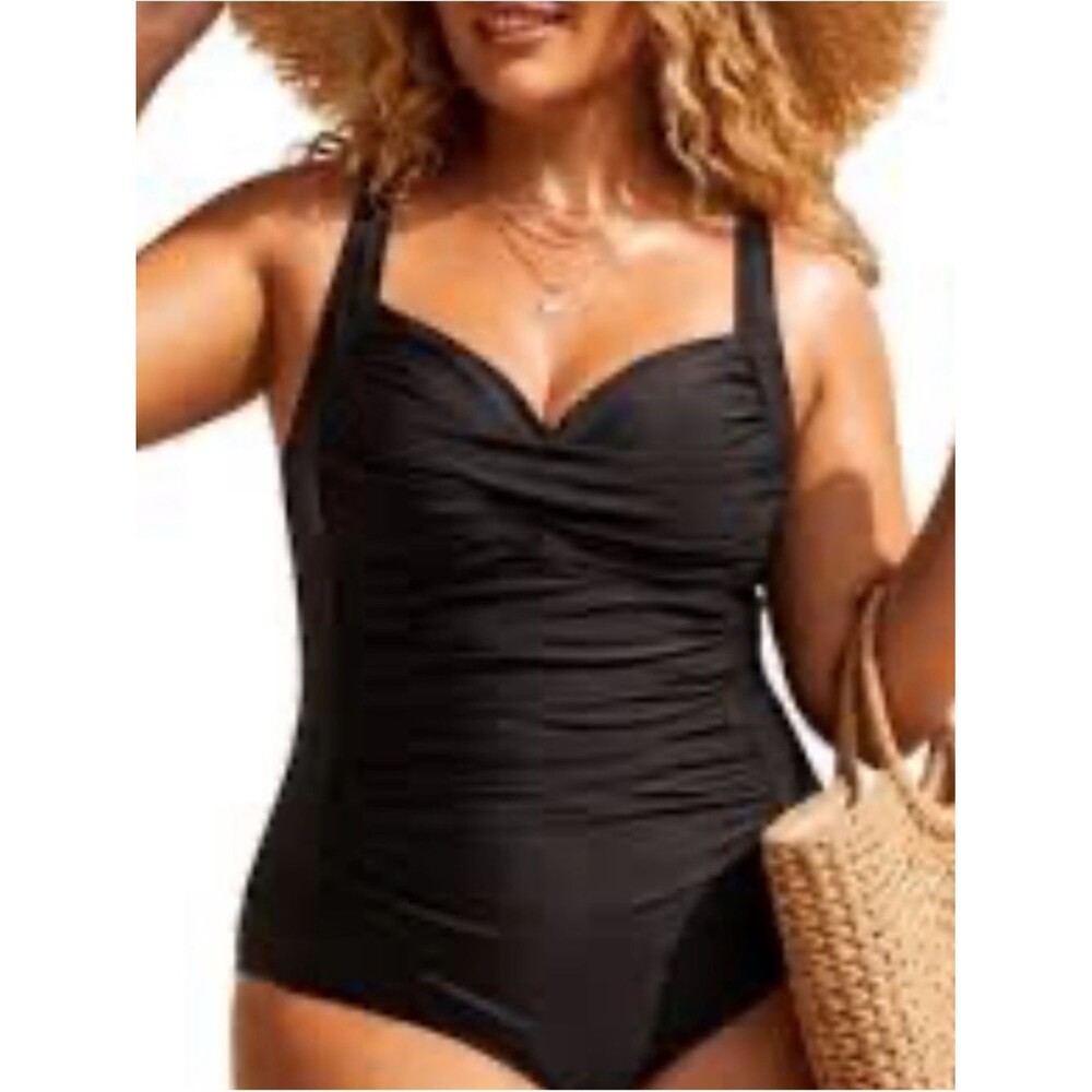 Classic Black Ruched One-Piece Swimsuit - Size XXL - NWT